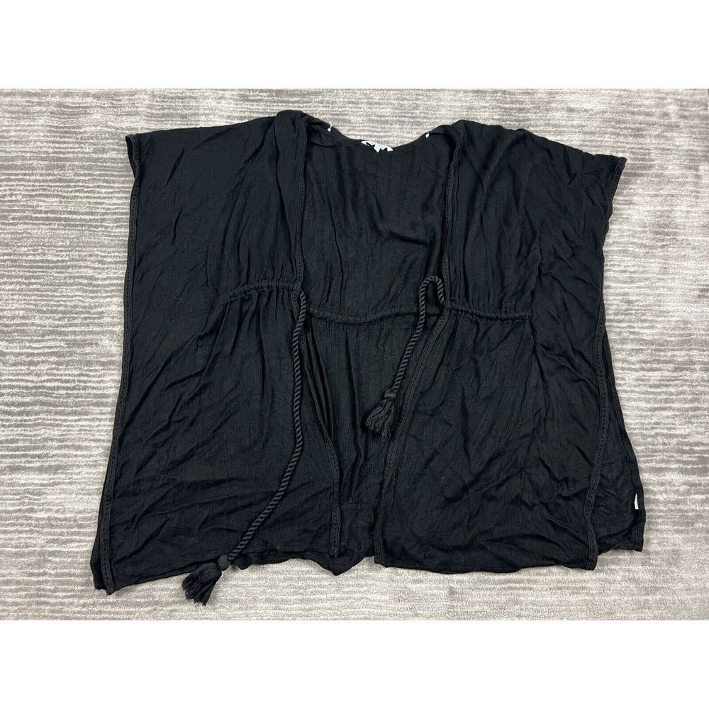 Blue Island Womens Beach Cover Up Black One Size Shortsleeve Tie Tasseled - Picture 1 of 9